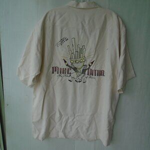 Mike Ditka Mens Embroidered Short Sleeves Silk Shirt Size L Beige Signed